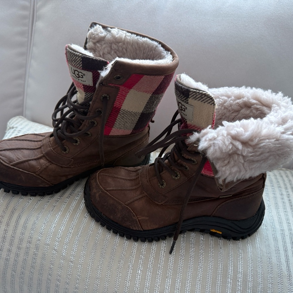 UGG Tan and Plaid Fur-Lined Boots